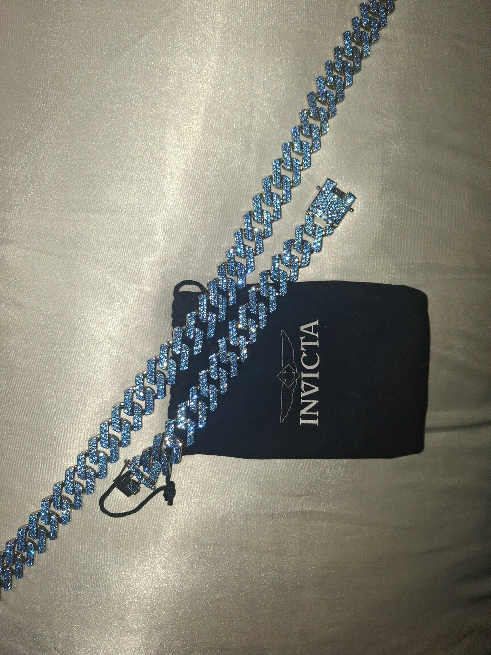 Invicta Blue Crystal Cuban Link Bracelet Set - Picture 2 of 3